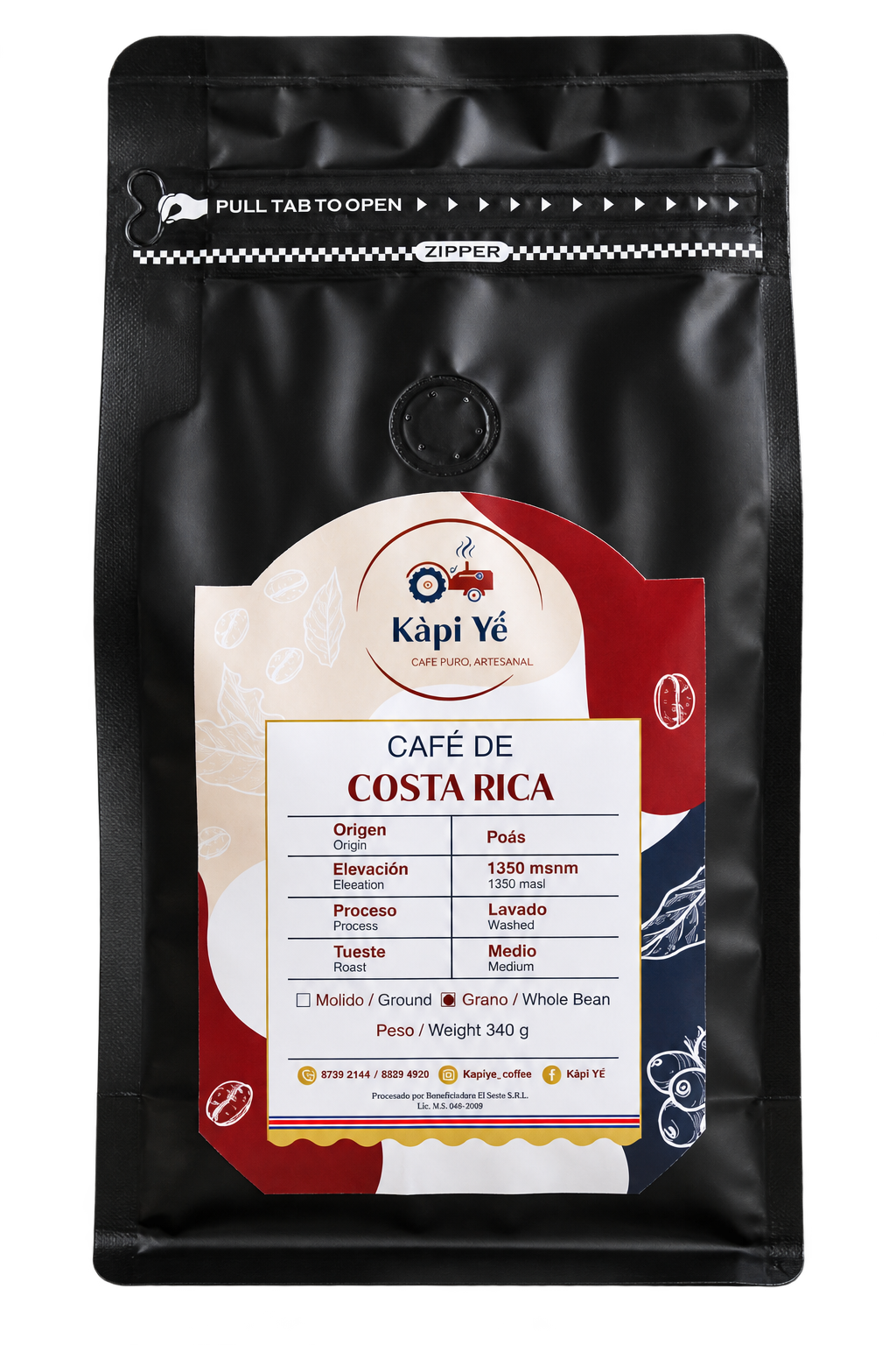 Empaque negro de café Kàpi Yë́