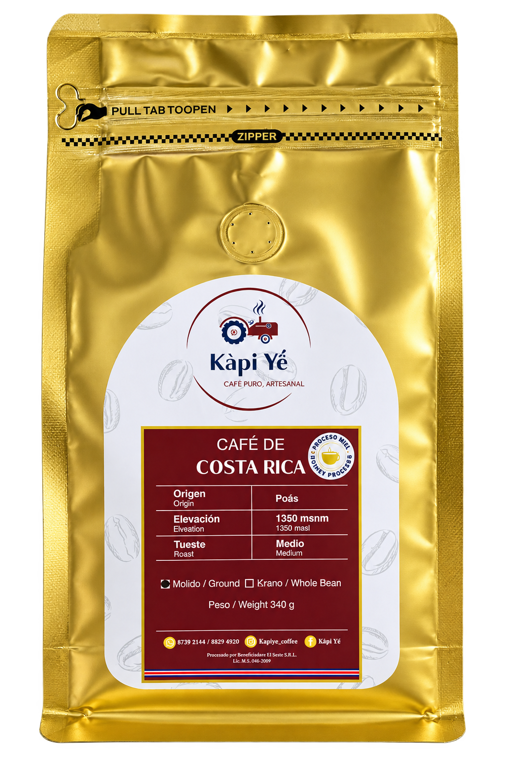 Empaque dorado de café Kàpi Yë́